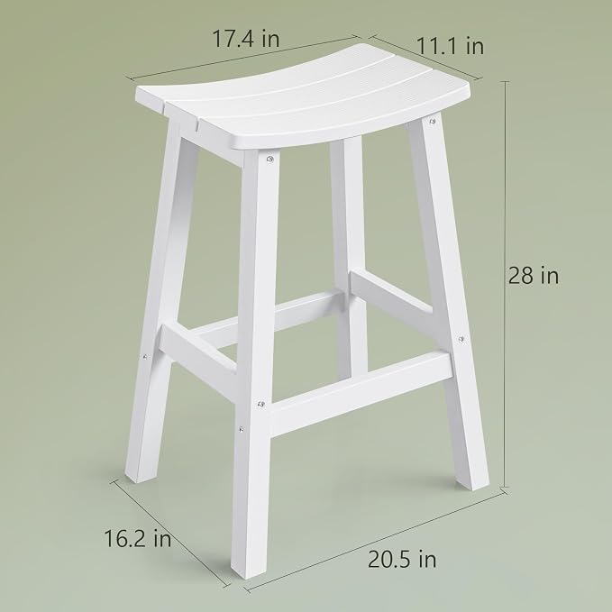 Stoog All-Weather Bar Stools Set of 2, 28" Waterproof Outdoor Barstools, Easy to Clean Low Maintenance HIPS Furniture for Bar, Kitchen Counter, Deck & Patio, White