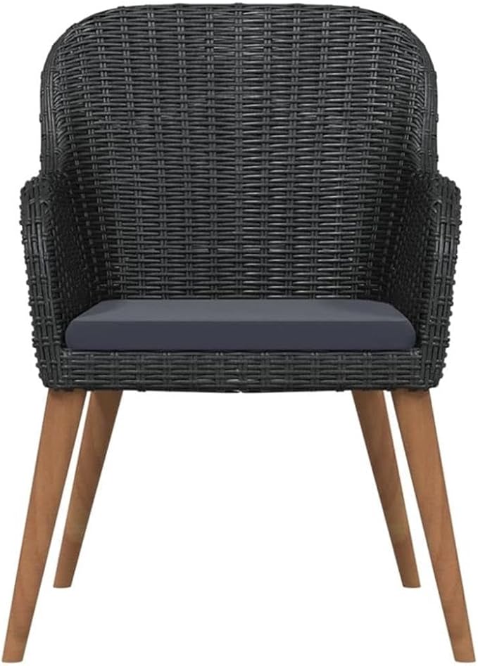 BOWERY HILL 3-Piece Garden Patio Dining Set, Black/Dark Gray Finish, Weather-Resistant Materials with Cushioned Seats, Contemporary Style Outdoor Furniture for Balcony, Terrace, or Garden Use