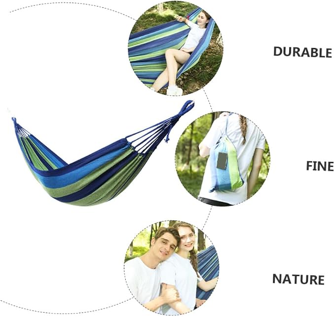 Generic Double Canvas Garden Hammock for Outdoor Travel and Camping, Portable Widened Two-Person Swing with Thickened Blue Material Suitable for Adults