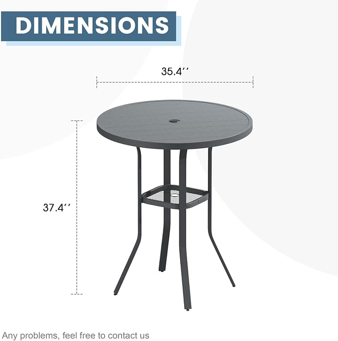 DIFY Patio Bar Height Table, 35.5" Round Outdoor Bistro Table with 1.57" Umbrella Hole for Poolside, Balcony, Pub and Garden, Grey