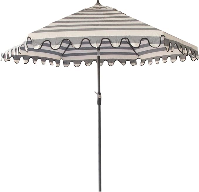 Tempera Striped Patio Umbrellas Outdoor Table Market Umbrellas with Crank & Pust Button Tilt|Auto-Tilt, 8 Steel Ribs, High Color-Fastness Canopy