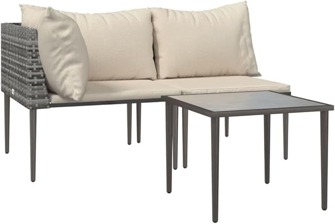 3 Piece Patio Lounge Set with Cushions, Patio Conversation Set Porch Furniture Set Sectional Sofa Outdoor Sofa Sets for Piazza Garden Exhibition Negotiation Area Gray Poly Rattan