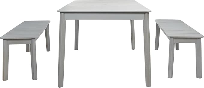 SAFAVIEH Outdoor Collection Europa Grey Acacia Wood 3-Piece Bench Dining Set with Umbrella Hole