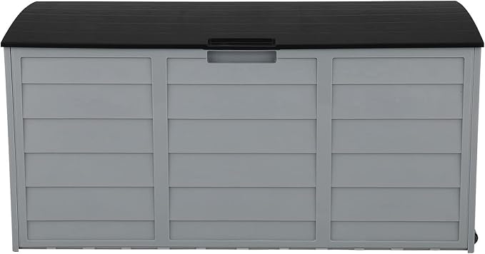 75 Gallon 260L Outdoor Deck Plastic Storage Box for Outdoor Pillows, Pool Toys, Garden Tools, Furniture and Sports Equipment | Water-Resistant | Grey | Lockable Seat