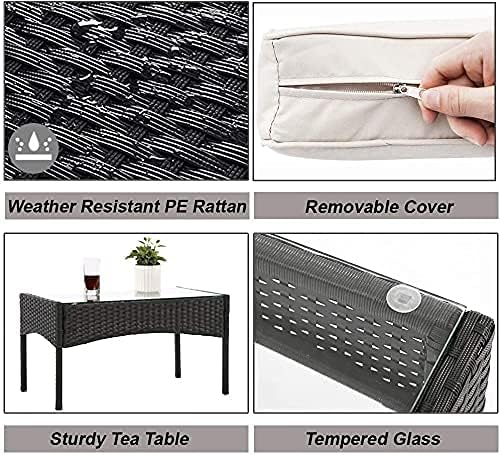 FDW Outdoor Patio Furniture Sets 4 Pieces Patio Set Rattan Chair Wicker Sofa Conversation Set Patio Chair for Backyard Lawn Porch Poolside Balcony Garden Furniture Sets with Coffee Table