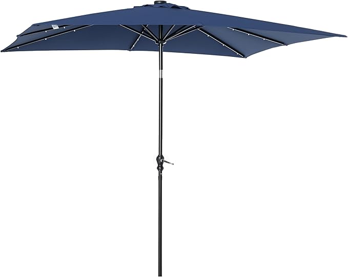 Outsunny 9' x 7' Solar Umbrella, LED Lighted Patio Umbrella for Table or Base with Tilt & Crank, Outdoor Umbrella for Garden, Deck, Backyard, Pool, Beach