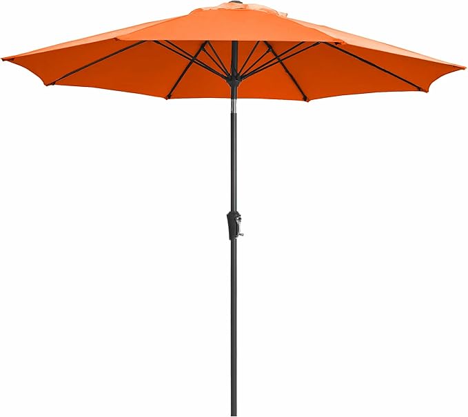 JEAREY 9FT Outdoor Patio Umbrella,Market Table Umbrella with 8 Fiberglass Ribs, Pool Umbrella with Tilt and Crank, UV Protection Lightweight & Wind-Resistant for Lawn, Garden, Deck and Backyard, Orange