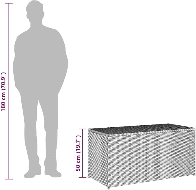 Poly Rattan Patio Storage Box with PE Liner, Gray Outdoor Storage Chest for Cushions and Blankets, 39.4x19.7x19.7 Inches