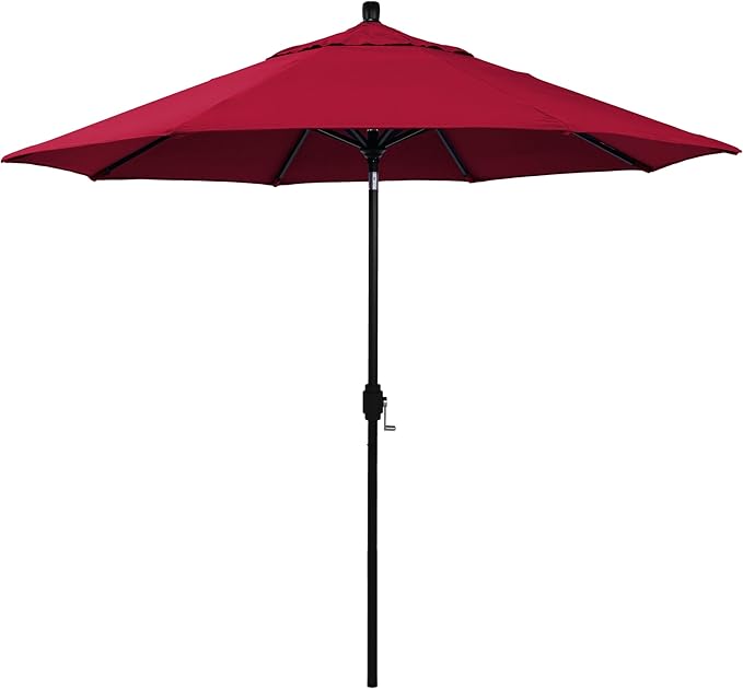 California Umbrella 5-Year-Non-Fading, 9Ft Premium Patio Umbrella, Hand-Crank, Button-Tilt, Black Frame, Solution Dyed Red Fabric