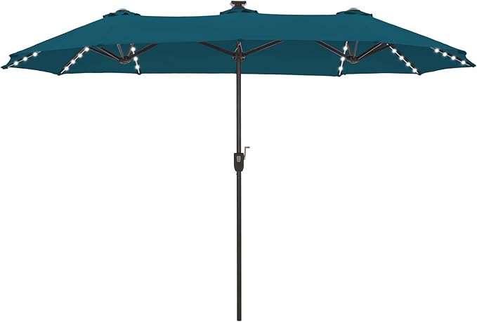 HERA'S PALACE 13ft Patio Umbrella with 120 LED Solar Lights Double Sided Outdoor Umbrella for Patio 8 Colors Changing Table Umbrella Outdoor Patio for Garden Pool