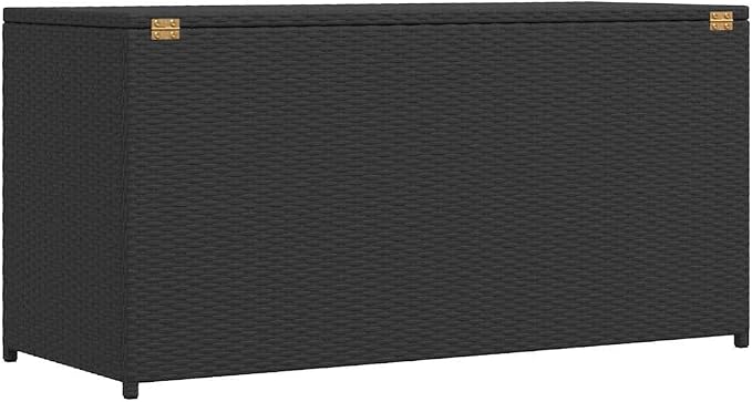 PE Rattan Garden Storage Chest Black 47.2x19.7x23.6 Inches Outdoor Patio Storage Box with Polyester Lining and Powder-Coated Steel Frame