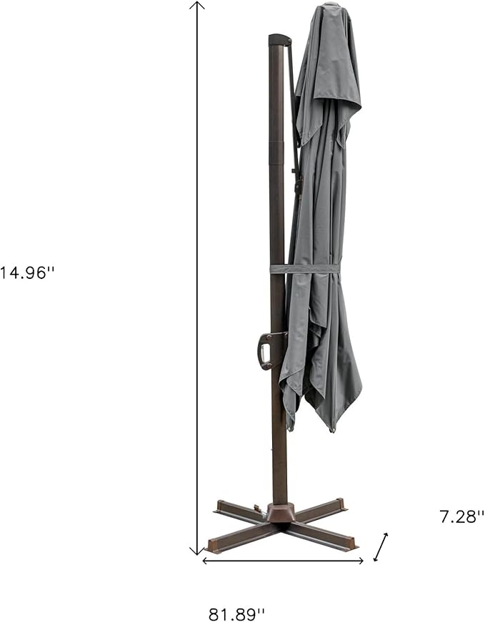 HomeRoots 10' Dark Gray Polyester Square Tilt Cantilever Patio Umbrella with Stand