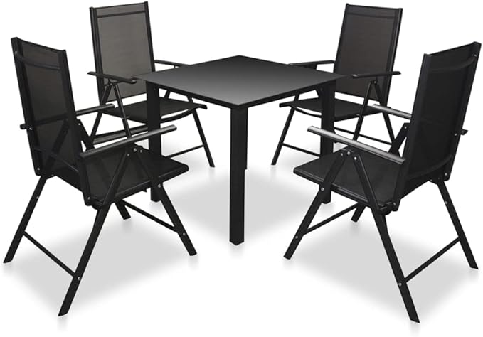 5 Piece Patio Dining Set, Sectional Sofa Front Porch Furniture Patio Conversation Set Porch Furniture Set for Negotiation Area Poolside Piazza Garden with Folding Chairs Aluminum Black