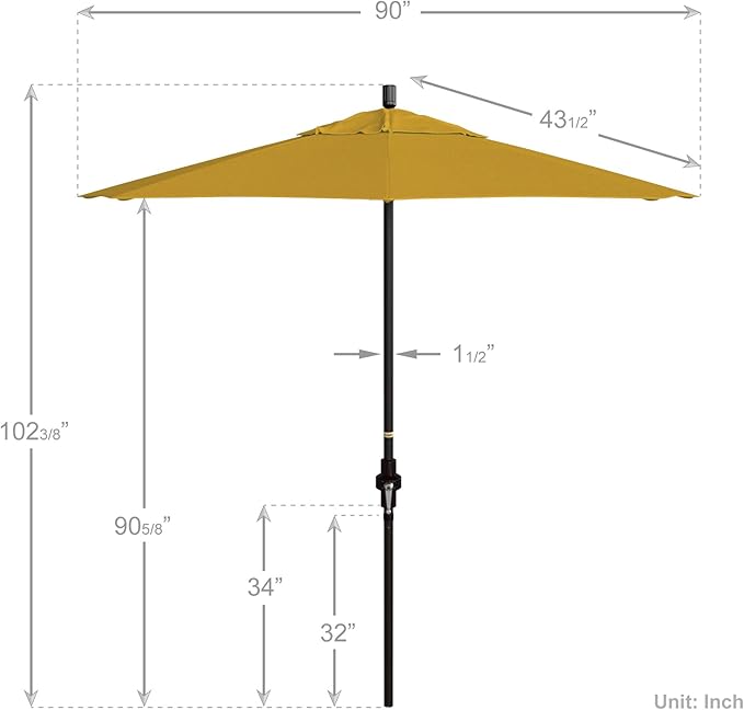 California Umbrella 7.5' Rd. Aluminum Patio Umbrella, Crank Lift, Collar Tilt, Bronze Pole