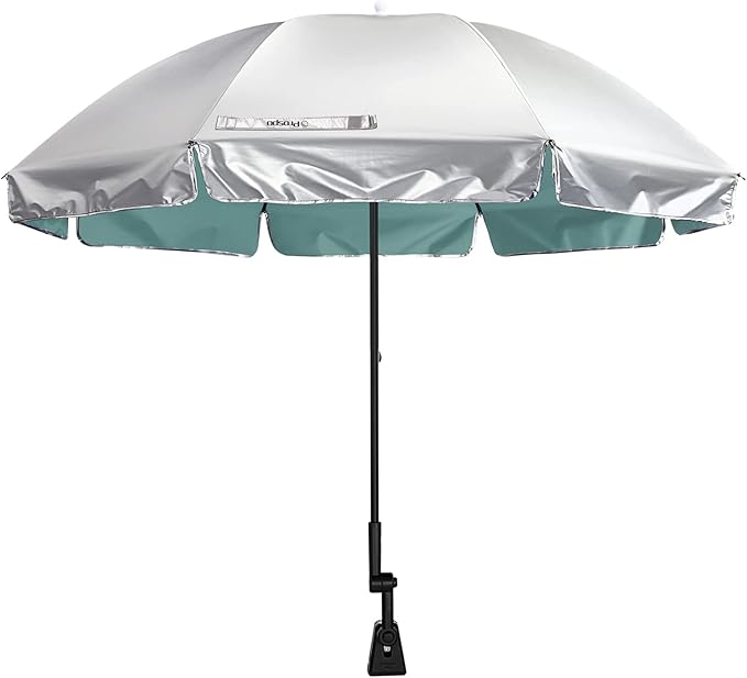 Prospo Beach Chair Umbrella with Universal Adjustable Clamp, UV Protection Sunshade Umbrella for Outdoor, Strollers, Wheelchairs, Patio Chairs, Bleacher, and Golf Carts