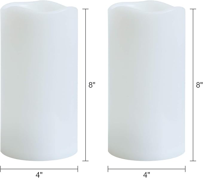 GenSwin Waterproof Outdoor Flameless Candles Battery Operated with Remote Timer, Large Flickering LED Pillar Candles for Indoor Outdoor Lanterns, Won’t melt, Long-Lasting(White, Set of 2) D4 x H8 8"