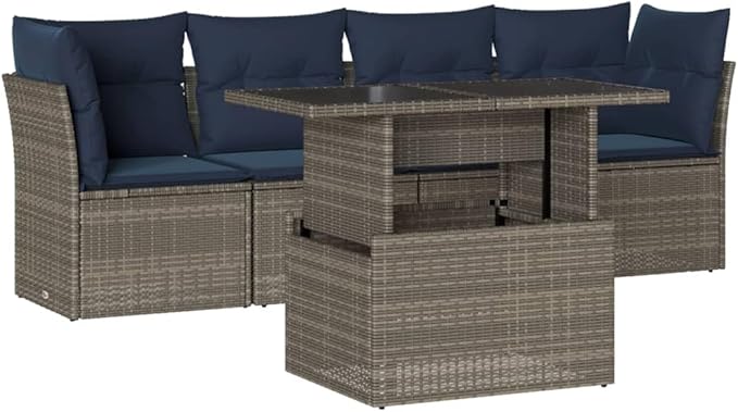 vidaXL Patio Sofa Set with Cushions 5 Piece, Conversation Set with Table and Sectional Sofas, Outdoor Seat for Garden, Modern, Gray Poly Rattan