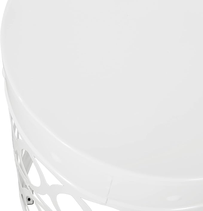 Outdoor Round Metal End Table Cut Out Design, Metal Round Patio Table Garden Stool Side Tables for Indoor Outdoor (White)
