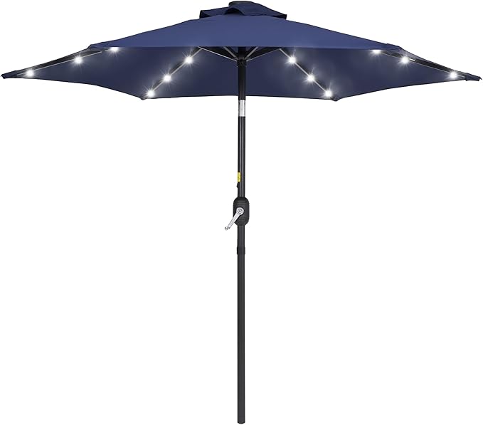 7.5ft Outdoor Umbrella Patio Umbrella with Solar Lights,18 LED Lighted Table Market Outdoor Umbrella, 2-Year-Non-Fading, for Pool, Deck, Garden,Backyard