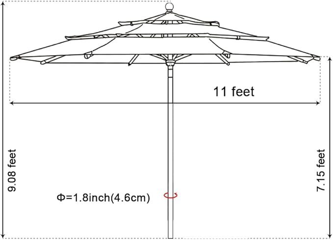 EliteShade USA 10-Year-Non-Fading 11ft 3-Tier Market Patio Umbrella, Commercial Grade Outdoor Table Umbrella with Cylinder Push-Up, Windproof & UPF 50+ UV Protection, Heavy Duty Ventilation for Garden, Deck, Pool, Backyard, Beach & Bistro, Natural
