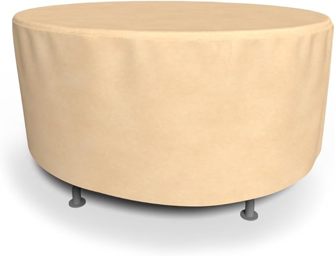 Budge P5A23SF1 All Seasons Round Patio Table Cover Lightweight, UV-Resistant, Large, Tan