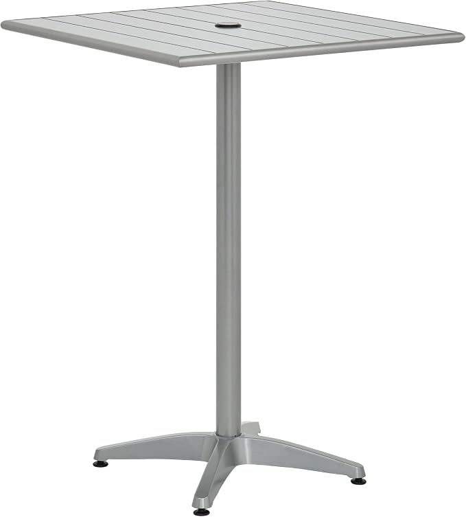 CenPro Commercial Aluminum 32" x 32" Silver Bar Height Outdoor Table with Umbrella Hole| Restaurants, Bars, Wineries, Patios, Residential | (#32Q-148)