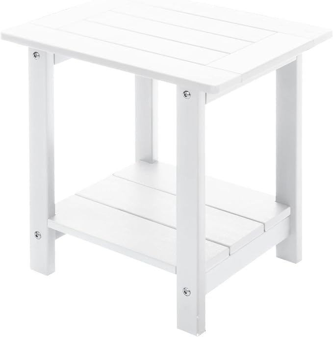 Meluvici Double Adirondack Outdoor Side Table Weather Resistant, Patio Rectangular End Table for Adirondack Chair, White