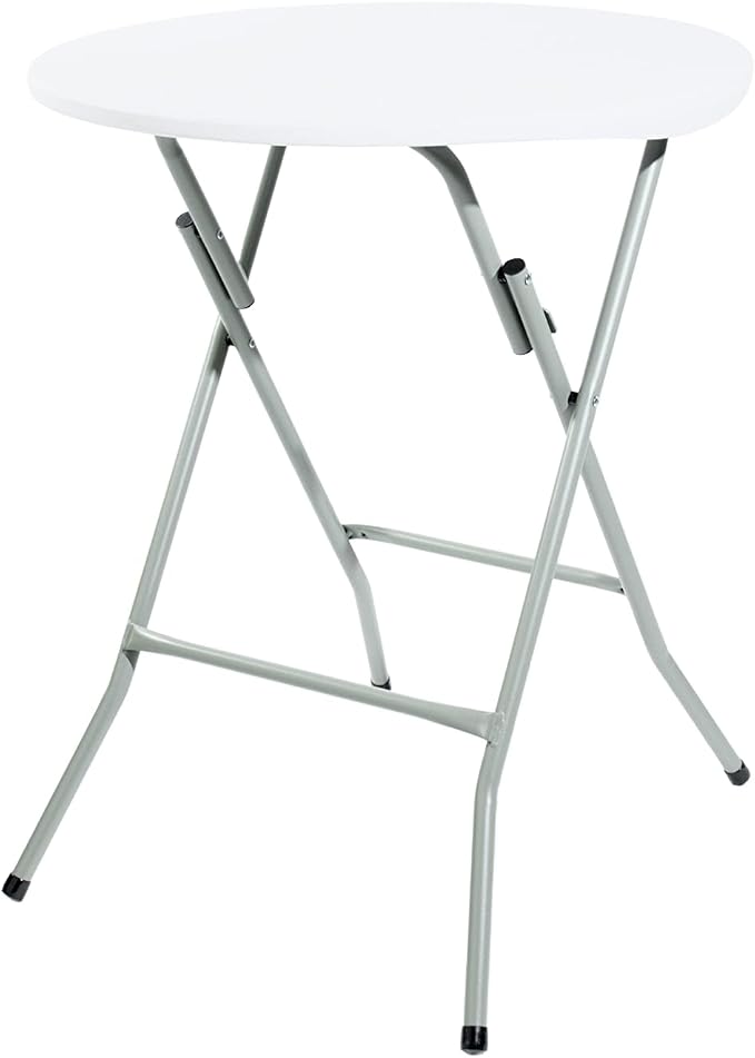 24" Round Granite White Heavy-Duty Blow Molded Standard Height Plastic Folding Table, Folding Camping Table Folding Tables Party Table And Chairs For Events Folding Tables Picnic Folding Table