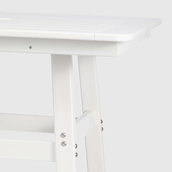 WestinTrends Malibu Square Outdoor Patio Counter High Bistro Bar Table with Umbrella Hole 37" Tall, White