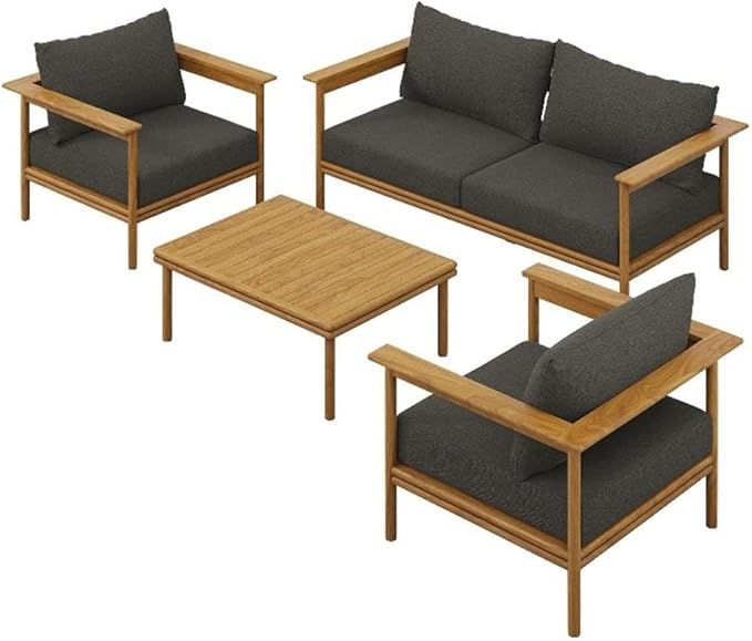 Modway Wren Teak Wood Outdoor Patio 4 Piece Furniture Set in Natural Flint Gray