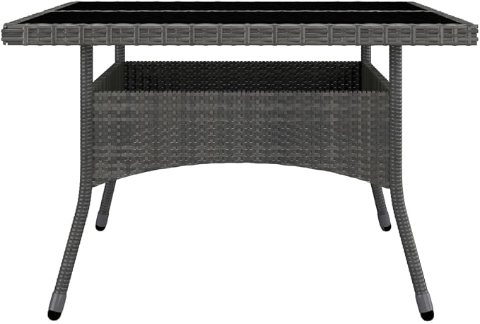 9-Piece Outdoor Dining Set in Grey and Brown with Square Table and 8 Armchairs, Durable Poly Rattan and Acacia Wood Furniture for Patio, Weather-Resistant Comfort Seating