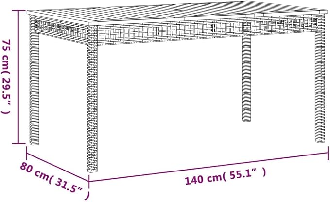 5 Piece Patio Dining Set Gray Poly Rattan Outdoor Furniture Set Includes 4 Garden Chairs with Cushions and Rectangular Acacia Wood Top Dining Table for Backyard Deck and Porch
