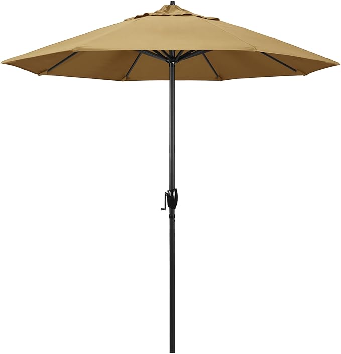 California Umbrella 7.5' Rd Aluminum Patio Umbrella, Crank Lift, Auto Tilt, Black Finish