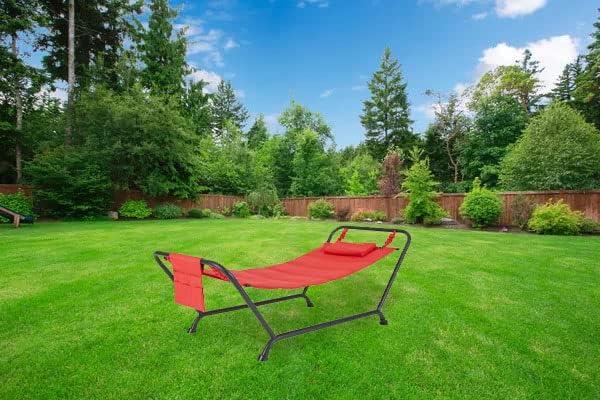 SEDLAV Belden Park Polyester Hammock with Stand and Pillow, 90.55" L x 38" W x 32" H (Red)