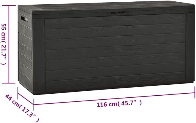 Storage Box Anthracite Polypropylene Garden Tool Organizer Outdoor Container for Garden Deck 45.7 x 17.3 x 21.7 in
