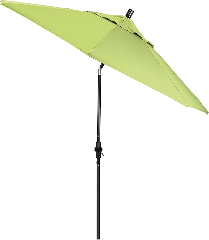 California Umbrella 9' Round Crank Lift, Collar Tilt, Aluminum Pole, Fiberglass Rib Patio Umbrella, Bronze Finish, Sunbrella Parrott