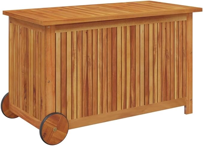 Wooden Patio Storage Box Outdoor Storage Container with Wheels for Patio Furniture Cushions, Acacia Wood Deck Box, Backyard Storage Box, 35.4"x19.7"x22.8" Solid Wood Acacia,-874