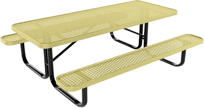 COATEDOUTDOORFURNITURE Heavy-Duty Portable Outdoor Kids Table, Punched Steel Kids Picnic Table, Commercial-Grade Picnic Table, Made in America (6ft Rectangular, Childrens, Textured Sandstone)