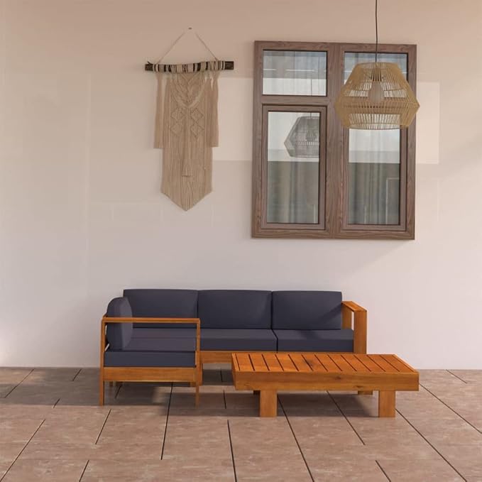Patio Lounge Set with Dark Gray Cushions,Outdoor Patio Furniture,Outdoor Chat Conversation Set,for Patio,Backyard,Garden,Outdoor,5 Piece Acacia Wood