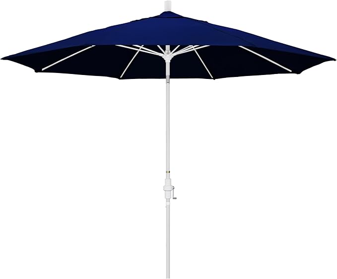 California Umbrella 11Ft Sunbrella Patio Umbrella, Fiberglass Ribs, Hand-Crank, Tilt-Collar, White Frame, True Blue Fabric