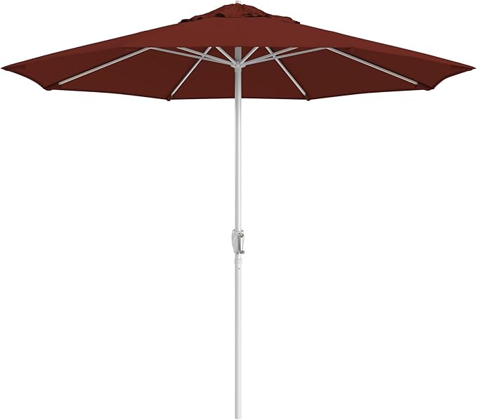 California Umbrella 12-Year Protection 9-Ft Outdoor Patio Umbrella, Sunbrella Fade-Resistant Fabric, Auto-Tilt, Heavy Duty Aluminum Frame, 8 Reinforced Ribs for Pool or Deck, White Pole, Henna