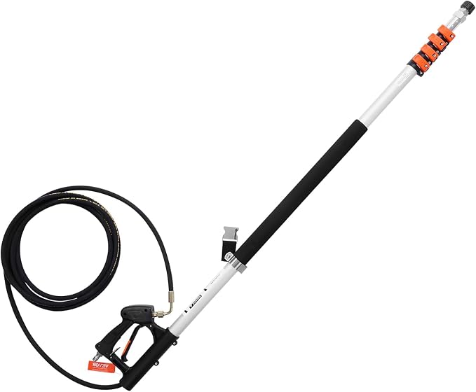VEVOR Pressure Washer Telescoping Wand, 24 ft, 4000 psi, Telescopic Spray Wand with Power Washer Extension Wands, Gutter Cleaner, Brush Head, Pivoting Coupler, 7 Spray Nozzles and Support Harness