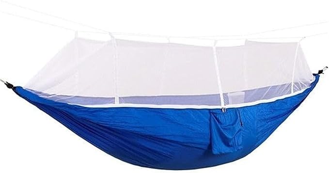 Hangmat Hammock with Net, Double & Single Portable Outdoor Hammocks Parachute Lightweight Nylon with Tree Straps Buiten Hammock(Blue)