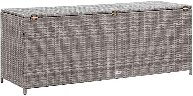 Poly Rattan Outdoor Storage Bench, Gray Patio Storage Box for Cushions, Pillows, Blankets, Towels and Household Items