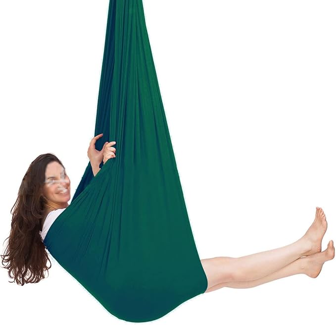 Sensory Swing for adults Indoor kids Therapy Swing Soothing Calming Snuggle Hammock durable strong fabric swing Excellent stretchability Includes Hanging Hardware ( Color : Dark green , Size : 1M x 2.