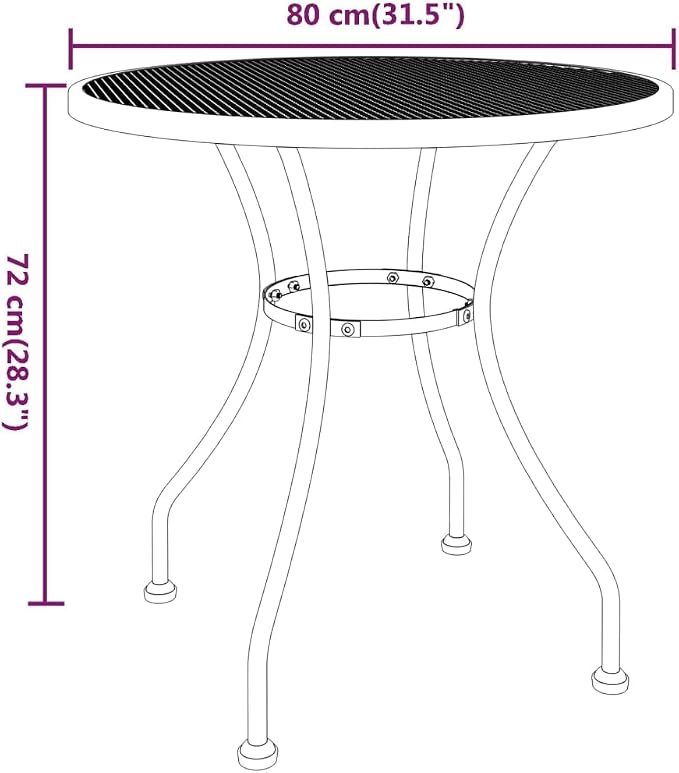 Round Garden Table, 31.5 Inch Anthracite Metal Mesh Outdoor Dining Table for Patio Balcony and Yard, Sturdy Iron Bistro Table Seats Up to 4 People, Modern Exterior Furniture