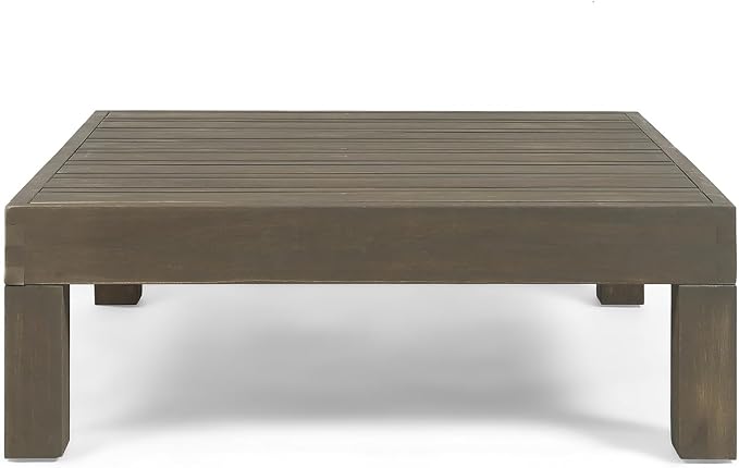 Outside Acacia Wood Coffee Table, Square Outdoor Coffee Table for Patio Lounge, Slatted Tabletop, 29.50 x 29.50 x 10.25 Inch, Gray