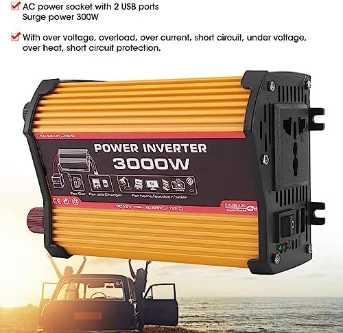 300W Car Power Inverter, 12V to 110V Inverter Converter Dual USB Car Charger Portable Auto Power Converter with Alligator Battery Clamp, for Supplies Power Phone Laptop on Camping Road Trips