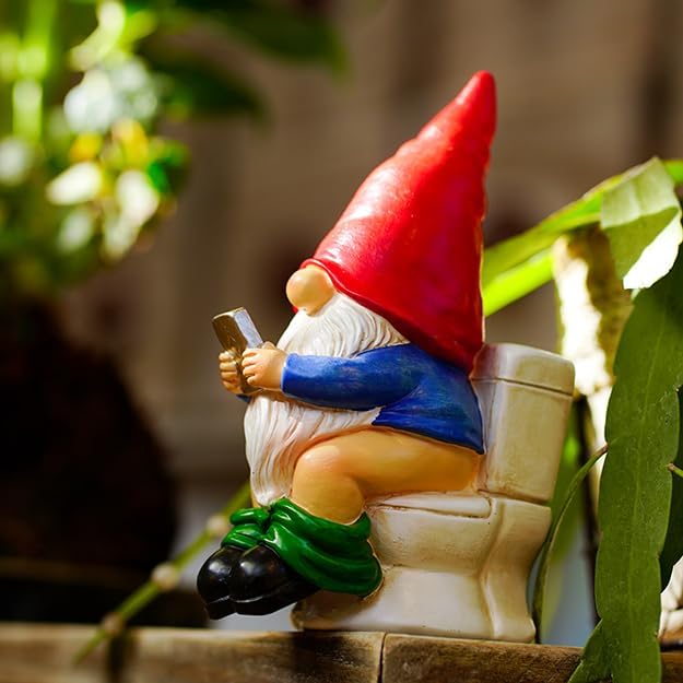 Funny Garden Gnome on a Throne, Durable Ceramic Statue Decoration, Weather-Proof Outdoor Gnomes for Yard Lawn Garden Decor, Housewarming Gag Gift