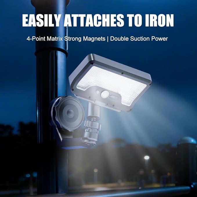 Solar Motion Sensor Light, 2-in-1 Magnetic & Adhesive Mount, 600LM Bright, 3 Modes, IP65 Waterproof, 1500mAh, Adjustable Angle, Easy No-Drill Installation for Outdoor/Indoor (Fence, Wall, Glass)